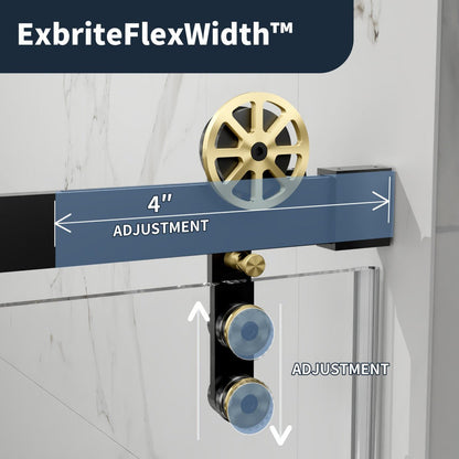 56-60" x 76" Frameless Sliding Shower Doors in Black Gold - Easy Clean Fixed Glass Left | ExBrite Elysian-F Series