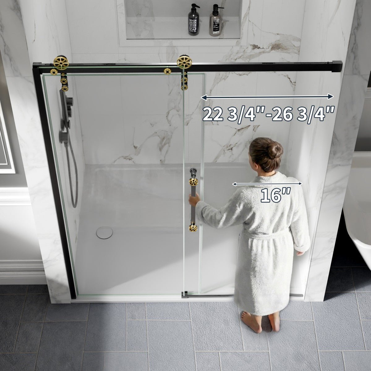 56-60" x 76" Frameless Sliding Shower Doors in Black Gold - Easy Clean Fixed Glass Left | ExBrite Elysian-F Series