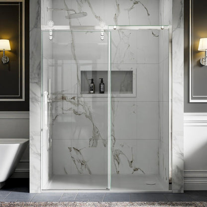 56-60" x 76" Frameless Sliding Shower Glass Sliding Doors, Chrome, Easy Clean, Fixed Glass Left | ExBrite Elysian-F Series