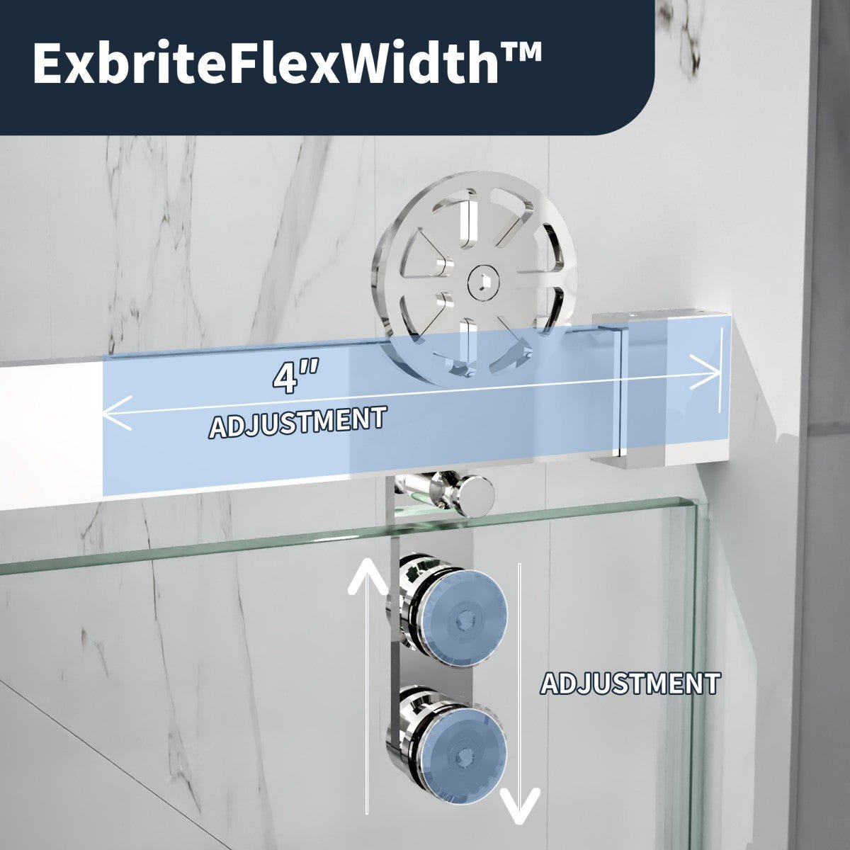 56-60" x 76" Frameless Sliding Shower Glass Sliding Doors, Chrome, Easy Clean, Fixed Glass Left | ExBrite Elysian-F Series