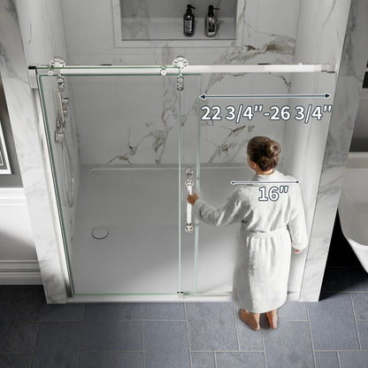 56-60" x 76" Frameless Sliding Shower Glass Sliding Doors, Chrome, Easy Clean, Fixed Glass Left | ExBrite Elysian-F Series