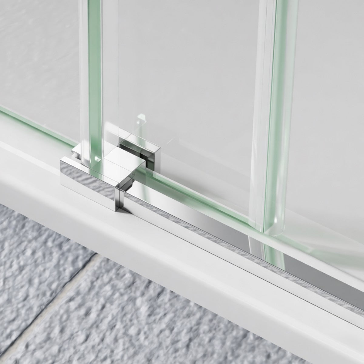 56-60" x 76" Frameless Sliding Shower Glass Sliding Doors, Chrome, Easy Clean, Fixed Glass Left | ExBrite Elysian-F Series