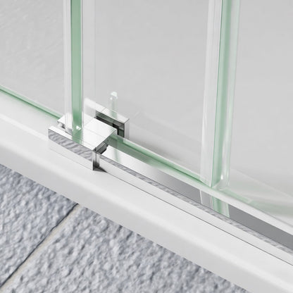 56-60" x 76" Frameless Sliding Shower Glass Sliding Doors, Chrome, Easy Clean, Fixed Glass Left | ExBrite Elysian-F Series
