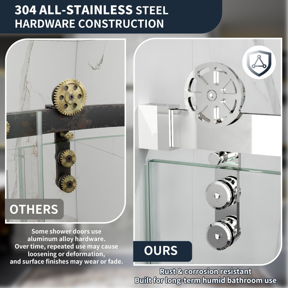 56-60" x 76" Frameless Sliding Shower Glass Sliding Doors, Chrome, Easy Clean, Fixed Glass Left | ExBrite Elysian-F Series