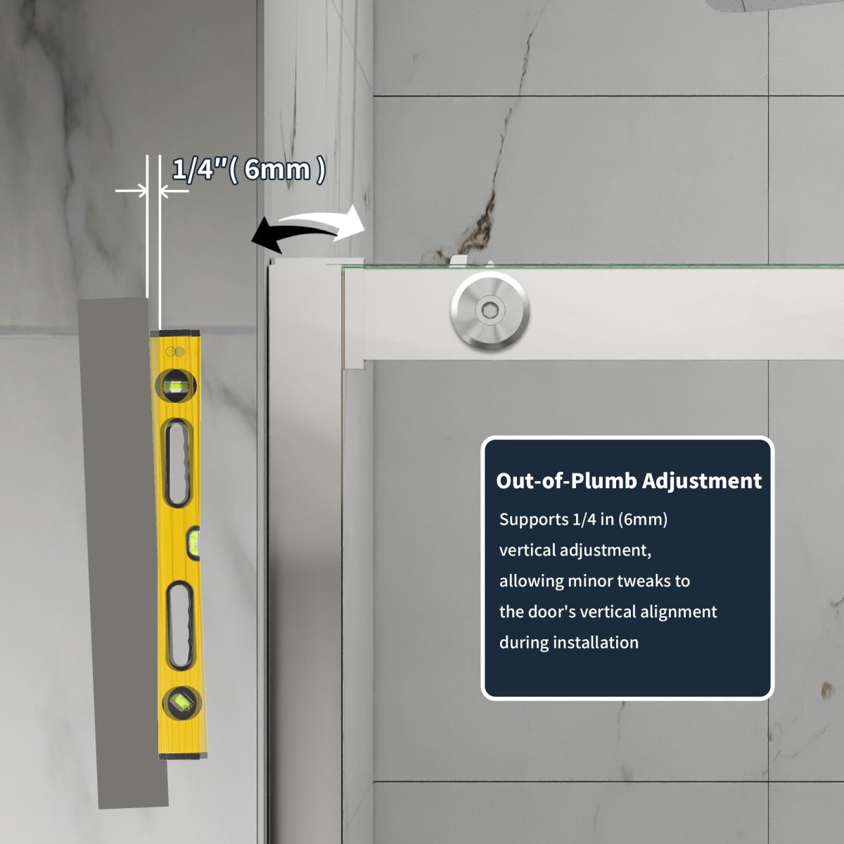 56-60" x 76" Frameless Sliding Shower Glass Sliding Doors, Chrome, Easy Clean, Fixed Glass Left | ExBrite Elysian-F Series