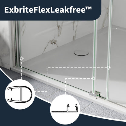 56-60" x 76" Frameless Sliding Shower Glass Sliding Doors, Chrome, Easy Clean, Fixed Glass Left | ExBrite Elysian-F Series
