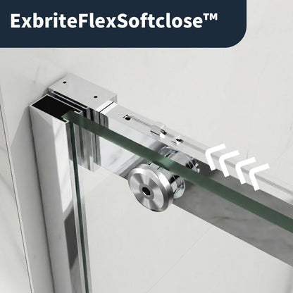 56-60" x 76" Frameless Sliding Shower Glass Sliding Doors, Chrome, Easy Clean, Fixed Glass Left | ExBrite Elysian-F Series