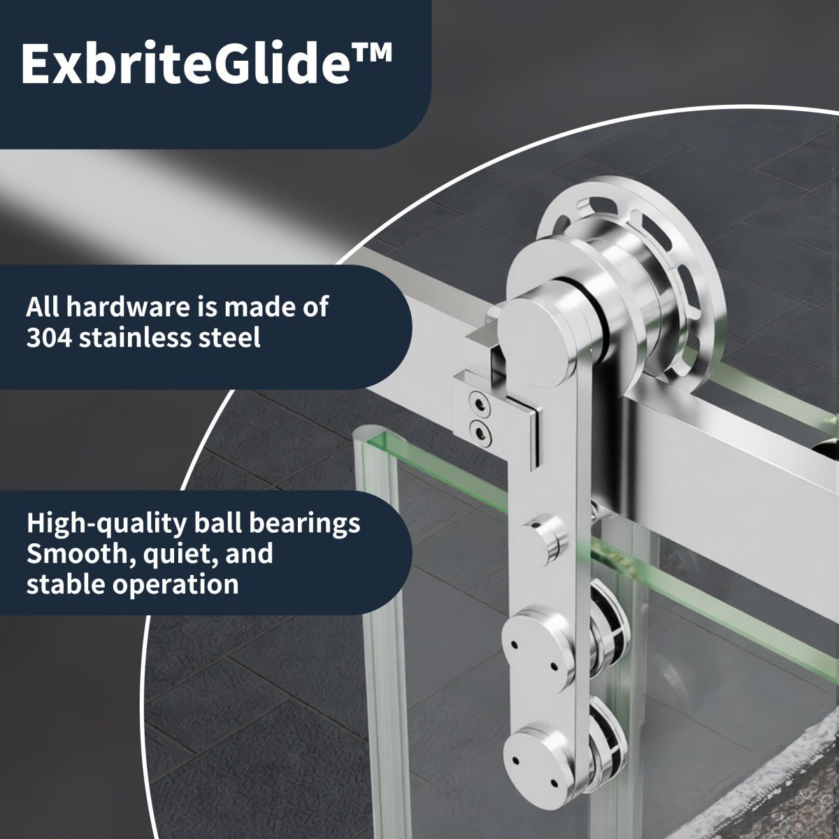 56-60" x 76" Frameless Sliding Shower Glass Sliding Doors, Chrome, Easy Clean, Fixed Glass Left | ExBrite Elysian-F Series