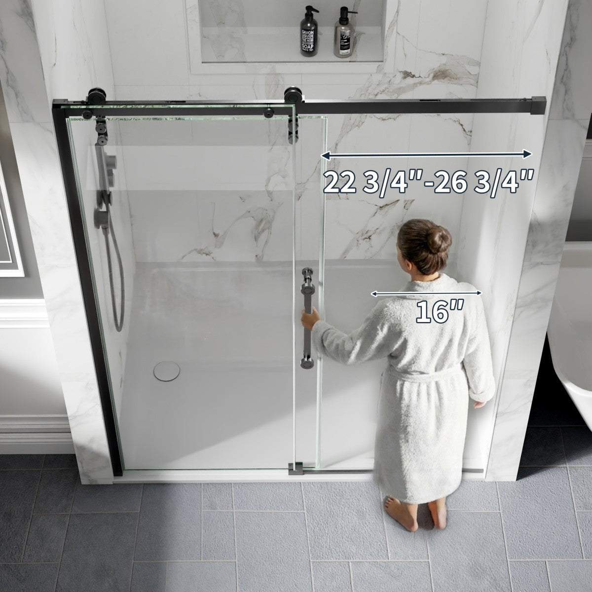 56-60" x 76" Shower Doors Sliding Frameless, Matte Black | ExBrite Elysian-R Series