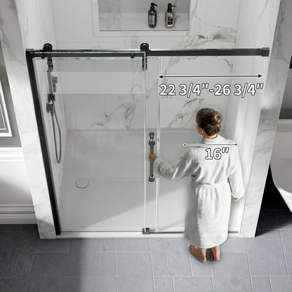 56-60" x 76" Shower Doors Sliding Frameless, Matte Black | ExBrite Elysian-R Series