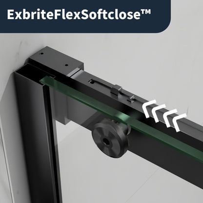 56-60" x 76" Shower Doors Sliding Frameless, Matte Black | ExBrite Elysian-R Series