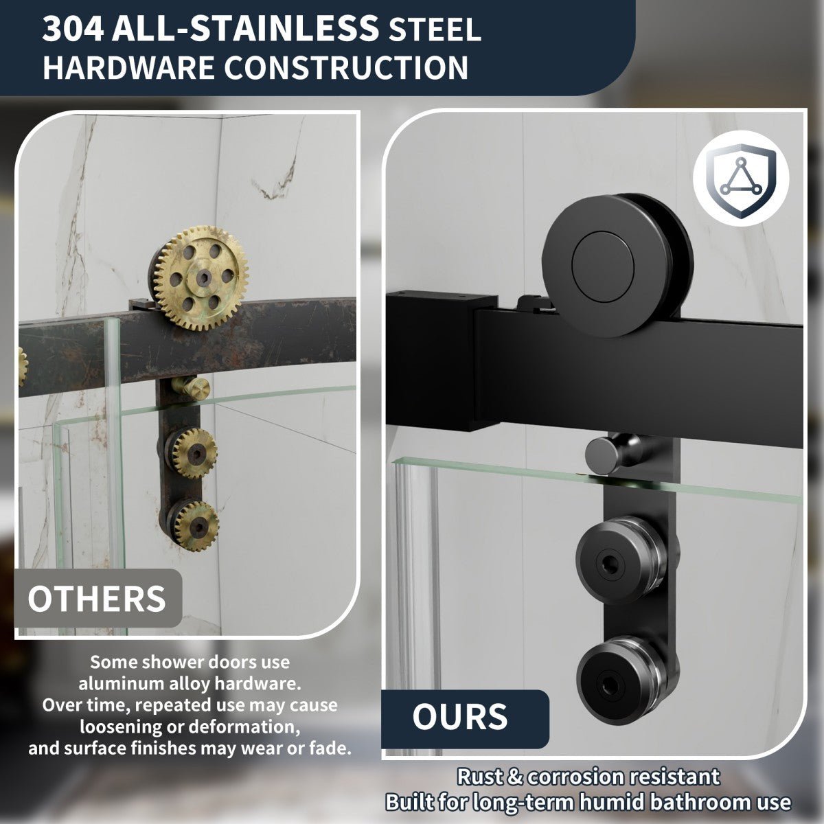 56-60" x 76" Shower Doors Sliding Frameless, Matte Black | ExBrite Elysian-R Series