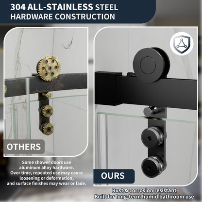 56-60" x 76" Shower Doors Sliding Frameless, Matte Black | ExBrite Elysian-R Series