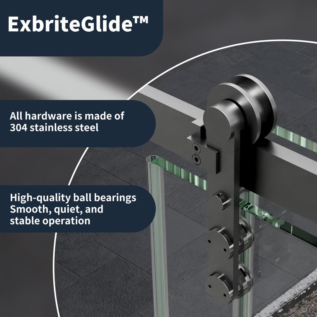 56-60" x 76" Shower Doors Sliding Frameless, Matte Black | ExBrite Elysian-R Series