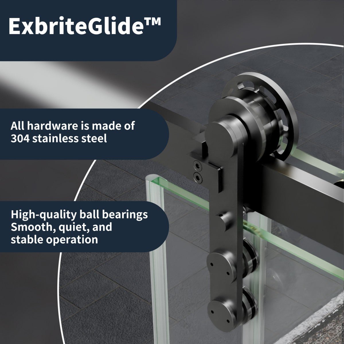 56-60" x 76" Sliding Glass Shower Doors Frameless, Matte Black, Easy Clean Fixed Glass Left | ExBrite Elysian-F Series