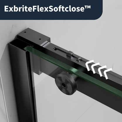 56-60" x 76" Sliding Glass Shower Doors Frameless, Matte Black, Easy Clean Fixed Glass Left | ExBrite Elysian-F Series