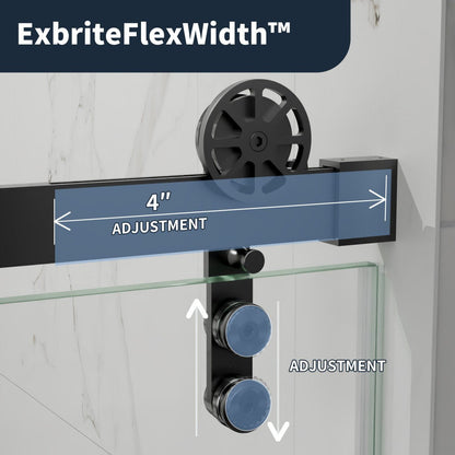 56-60" x 76" Sliding Glass Shower Doors Frameless, Matte Black, Easy Clean Fixed Glass Left | ExBrite Elysian-F Series