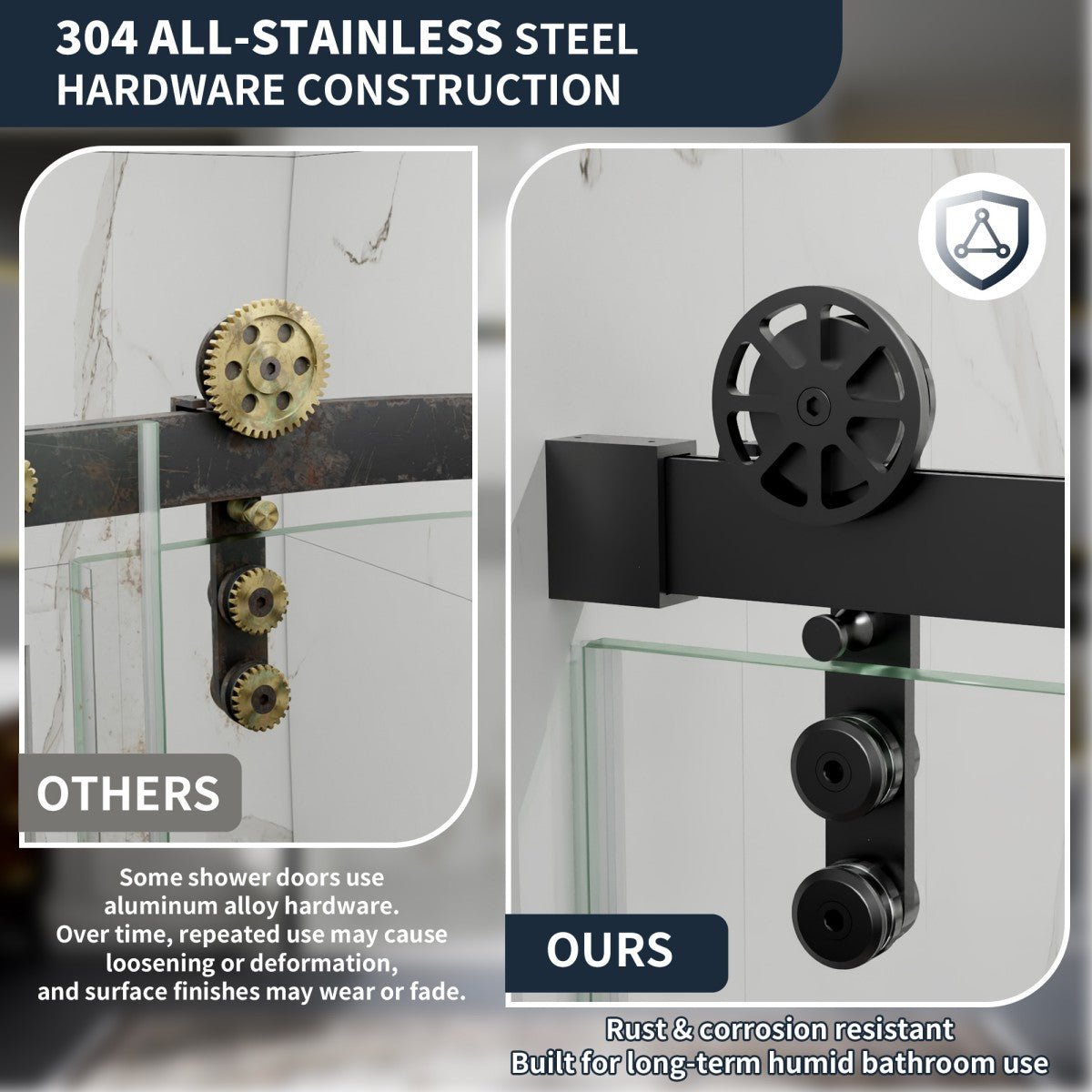 56-60" x 76" Sliding Glass Shower Doors Frameless, Matte Black, Easy Clean Fixed Glass Left | ExBrite Elysian-F Series