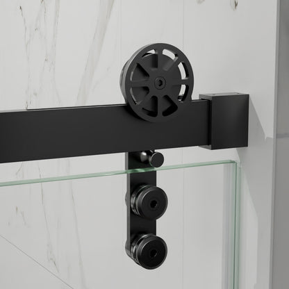 56-60" x 76" Sliding Glass Shower Doors Frameless, Matte Black, Easy Clean Fixed Glass Left | ExBrite Elysian-F Series