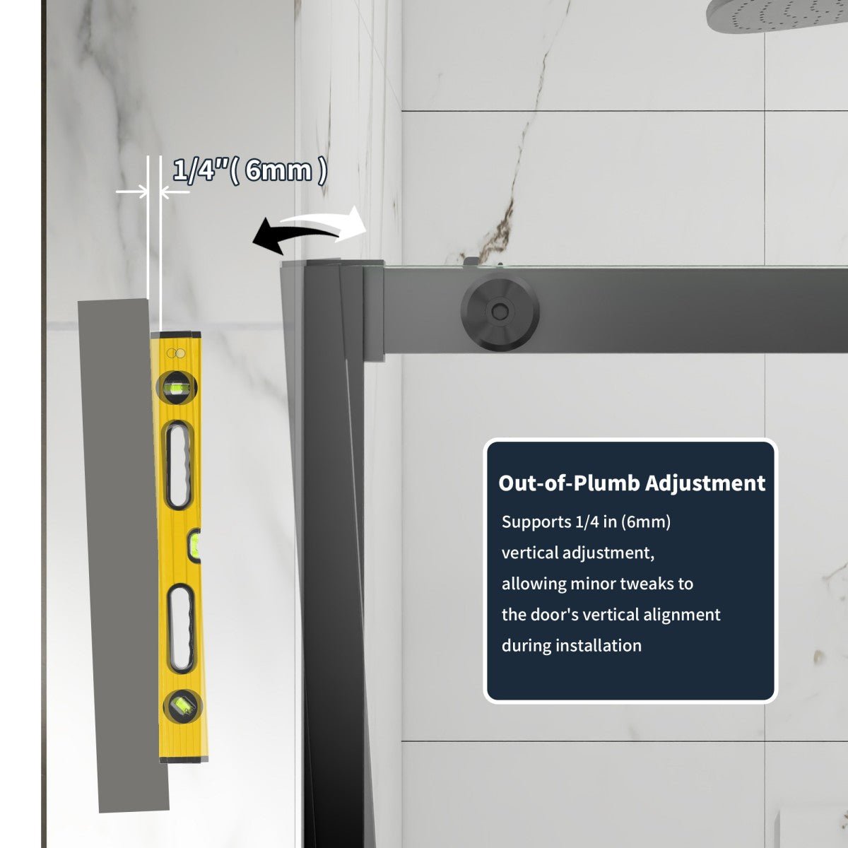 56-60" x 76" Sliding Glass Shower Doors Frameless, Matte Black, Easy Clean Fixed Glass Left | ExBrite Elysian-F Series