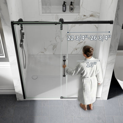 56-60" x 76" Sliding Glass Shower Doors Frameless, Matte Black, Easy Clean Fixed Glass Left | ExBrite Elysian-F Series