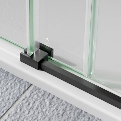 56-60" x 76" Sliding Glass Shower Doors Frameless, Matte Black, Easy Clean Fixed Glass Left | ExBrite Elysian-F Series