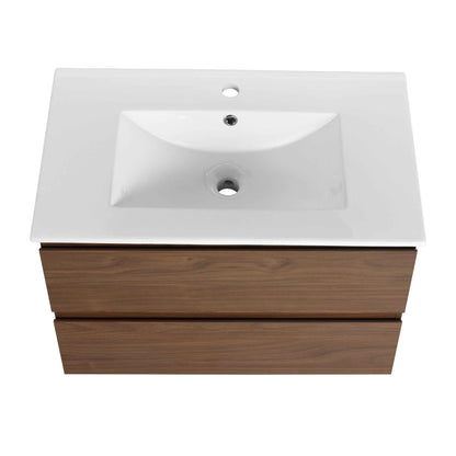 30' Wall-Mounted Bathroom Vanity With Ceramic Sink, KD-Package,2-Soft Close Drawers, KD-Package