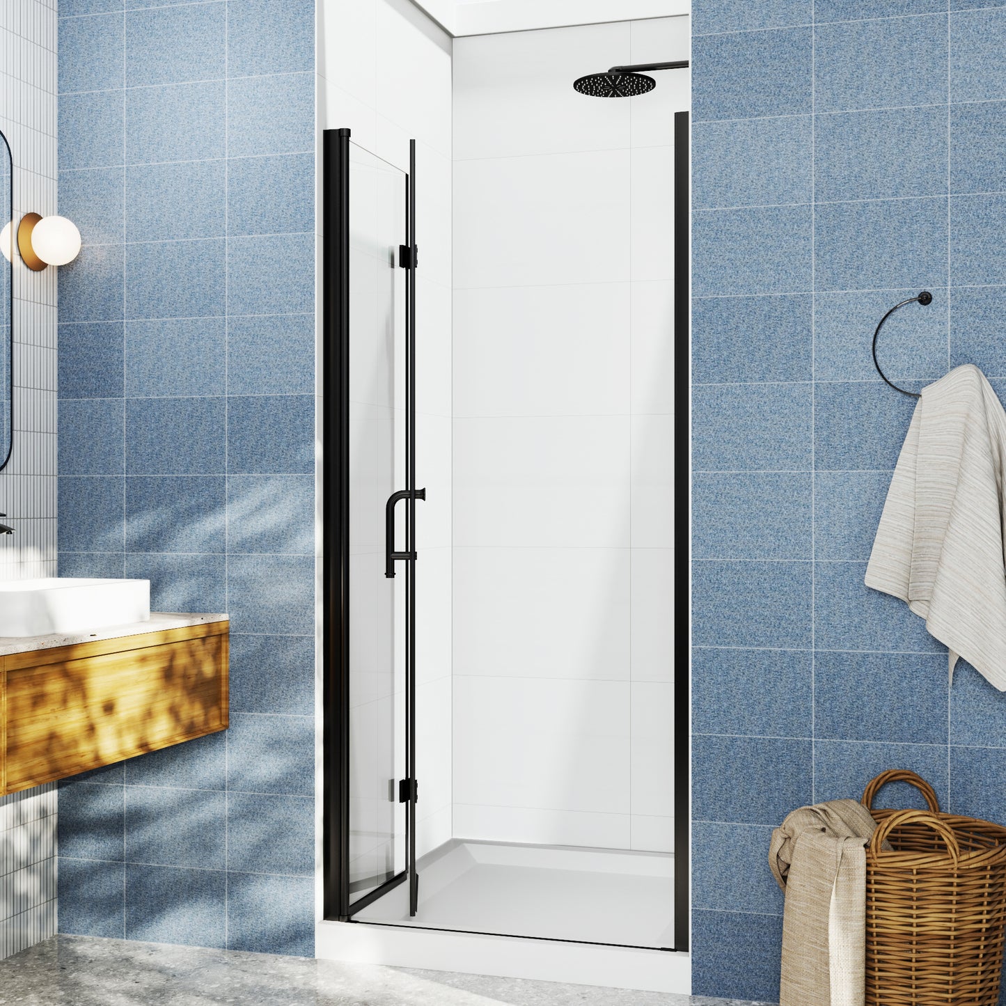 Adapt Allsumhome Bifold Shower Door 32-34 in.W x 72 in.H Pivot Swing Shower Doors,Matte Black,Tempered Shower Glass