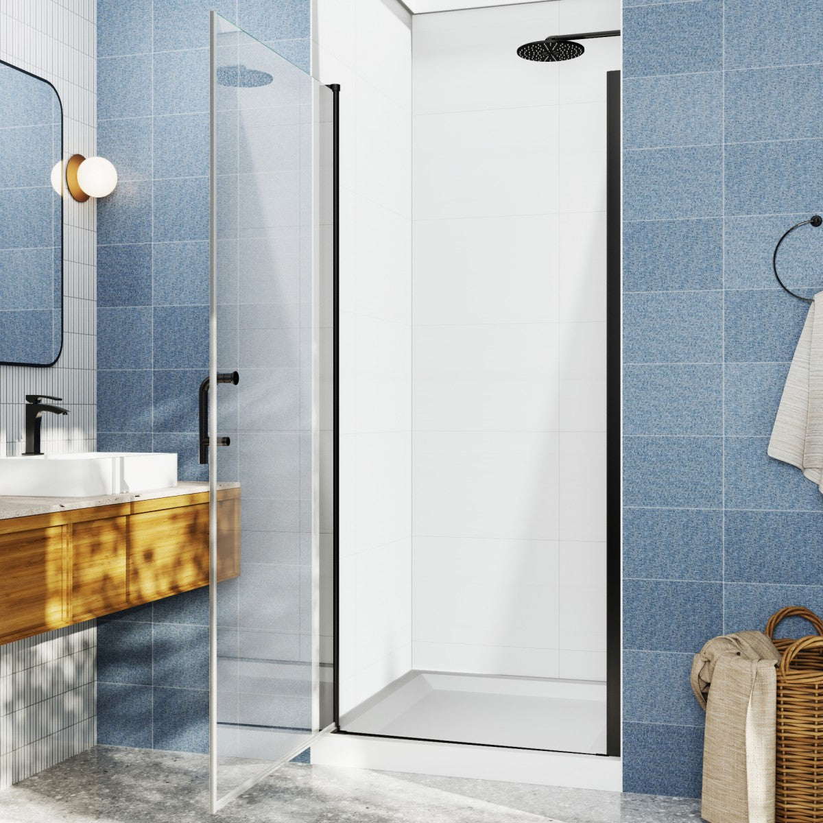 Classy 34-36" W x 72" H Pivot Semi-Frameless Shower Door Matte Black Install Glass Shower Door