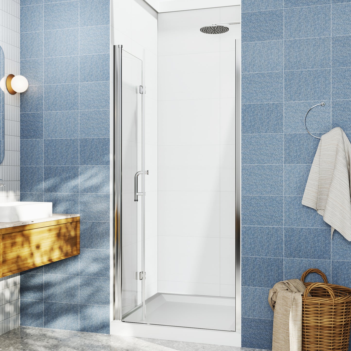 Adapt Allsumhome Bifold Shower Door 30-32 in.W x 72 in.H Pivot Swing Shower Doors,Chrome,Clear Tempered Shower Glass