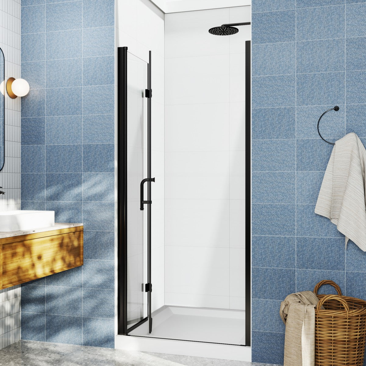 Adapt Allsumhome Bifold Shower Door 30-32 in.W x 72 in.H Pivot Swing Shower Doors,Matte Black,Tempered Shower Glass