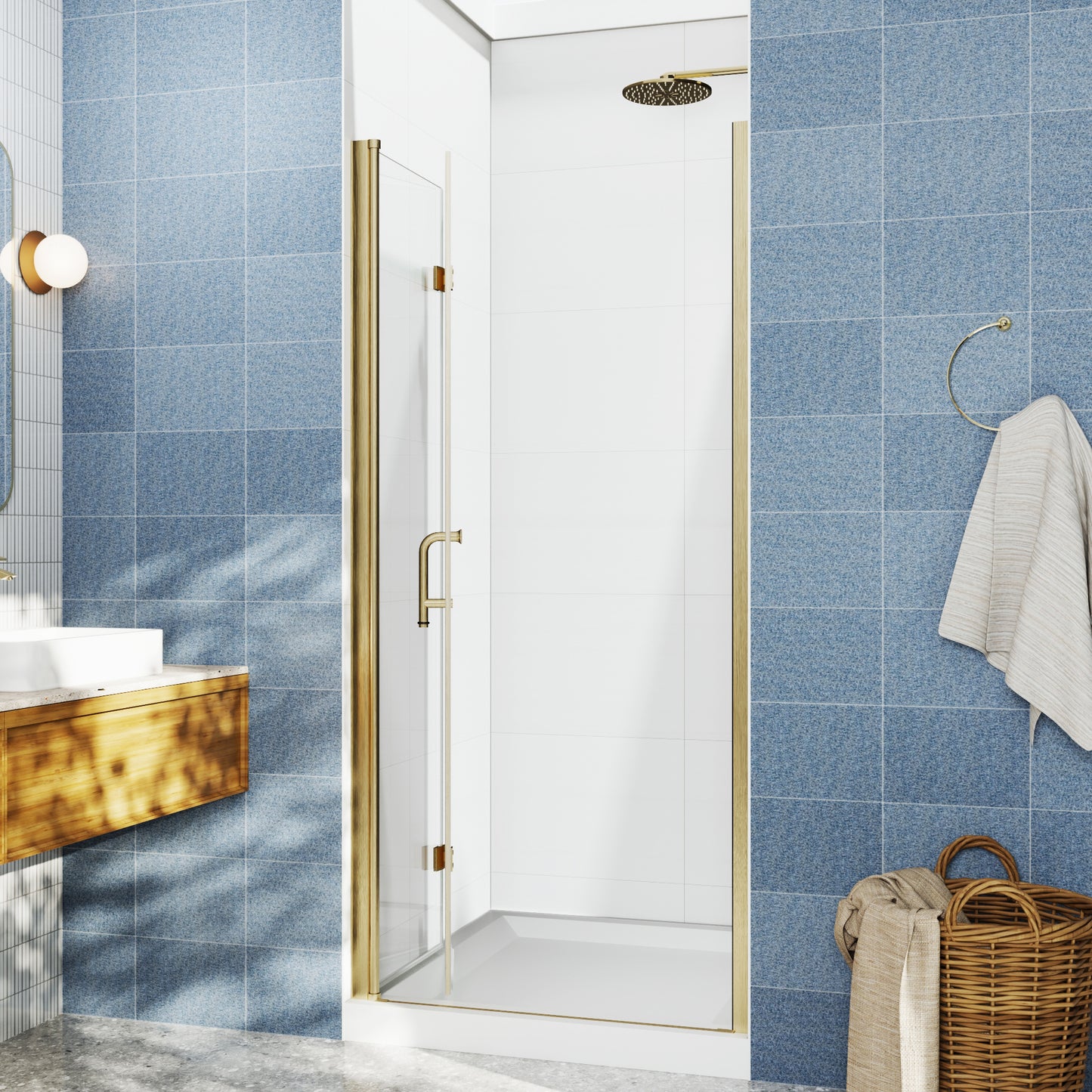 Adapt Allsumhome Bifold Shower Door 36-38 in.W x 72 in.H Pivot Swing Shower Doors,Brushed Gold,Clear Tempered Glass