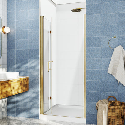 Adapt Allsumhome Bifold Shower Door 36-38 in.W x 72 in.H Pivot Swing Shower Doors,Brushed Gold,Clear Tempered Glass