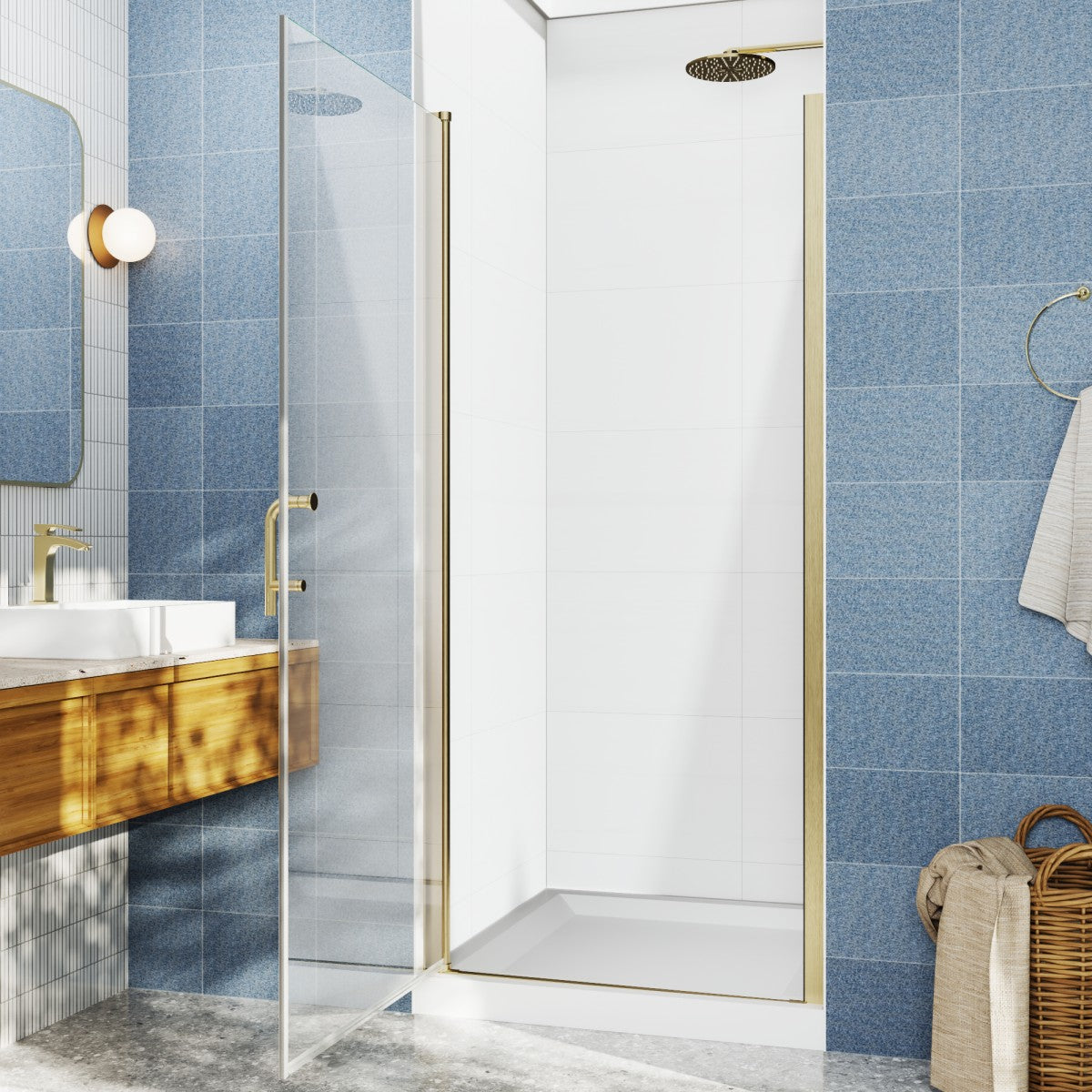 Classy 30-32"x72" Frameless Shower Door in Brush Gold,Water Repellent Glass with Seal Strip Parts and Handle,6mm Glass Shower Door