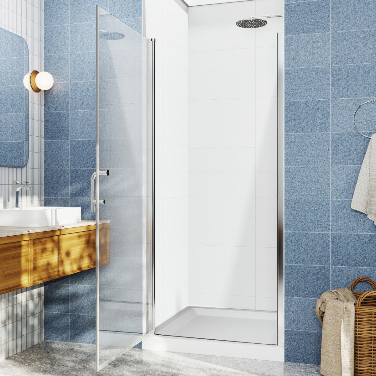 Classy 32-34" W x 72" H Pivot Shower Door Semi-Frameless,Chrome Install Glass Shower Door