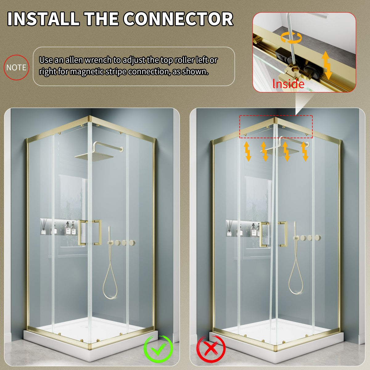 Haven 38" x 72" Corner Shower Enclosure,6mm Clear Glass,Double Sliding Shower Doors,Brushed Gold,Not Base,Adjustable