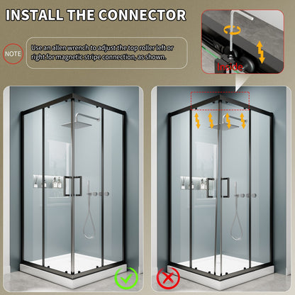 Haven 38" x 72" Matte Black Corner Shower Enclosure,6mm Clear Glass,Double Sliding Shower Doors,Not Base,Adjustable