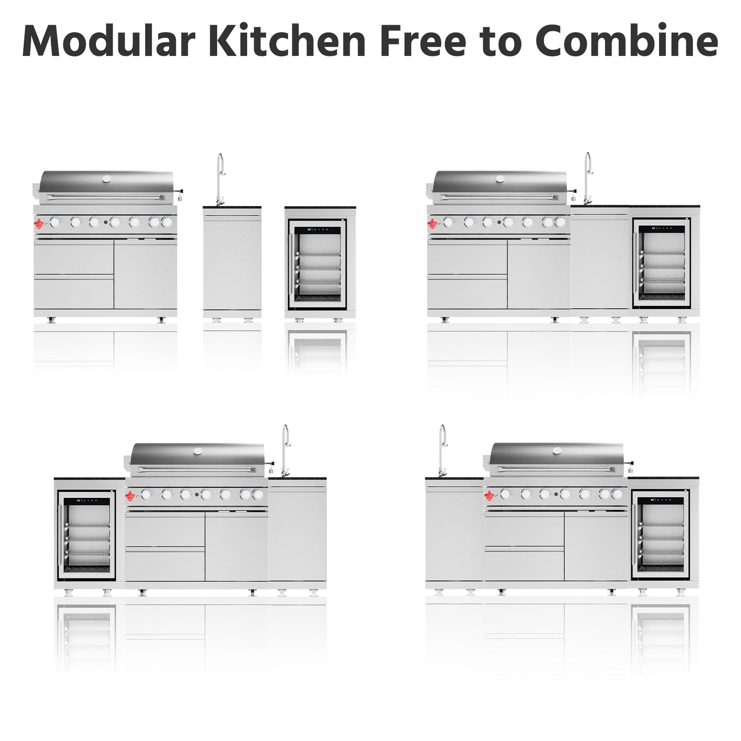 Outdoor Kitchen Island 82.5 Inch 6 Burner Propane Gas BBQ Grill 83500 BTU 304 Stainless Steel Silver Color With CSA, ETL Certification + Sink + Refrigerator