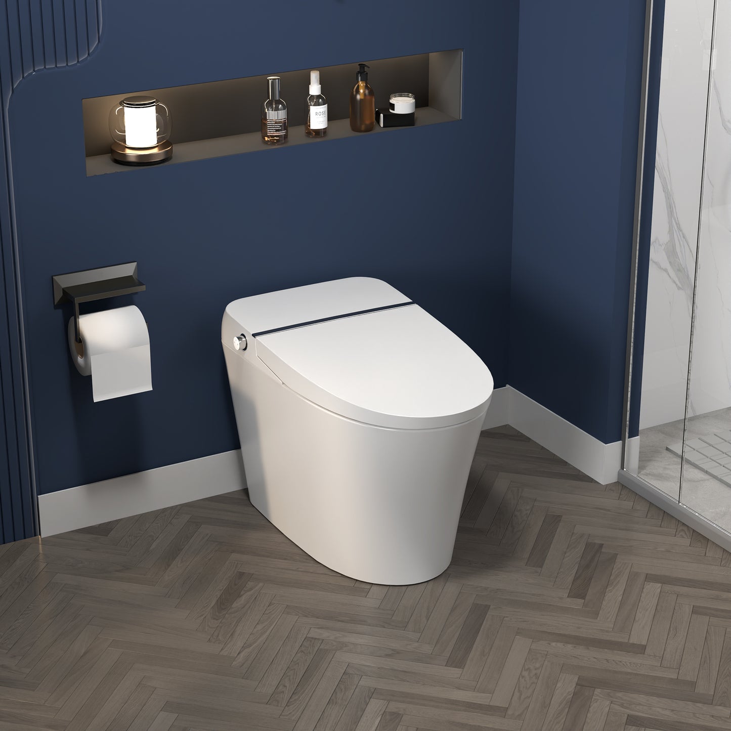 ExBrite Smart Toilet, Dual Flush 1-1.28 GPF, Tank less with Adjustable Temp Heated Seat, Foot sensor, Night Light,Power Outage Flushing