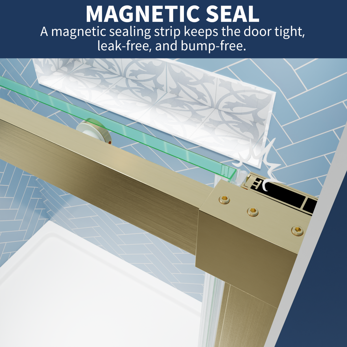 Lock Adjustable 44-48"W x 74"H Sliding Glass Shower Door with 8mm Clear Tempered Glass,Stainless Steel Hardware Brushed Gold,Rectangle Shower Door