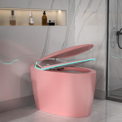 EP Exbrite Unique Smart Toilet with Bidet Built In, Intelligent One Piece Toilet For Modern Bathroom, Auto Open/Close Seat, Foot Sensor, LED Display,Night Light, Warm Water & Dryer,Pink