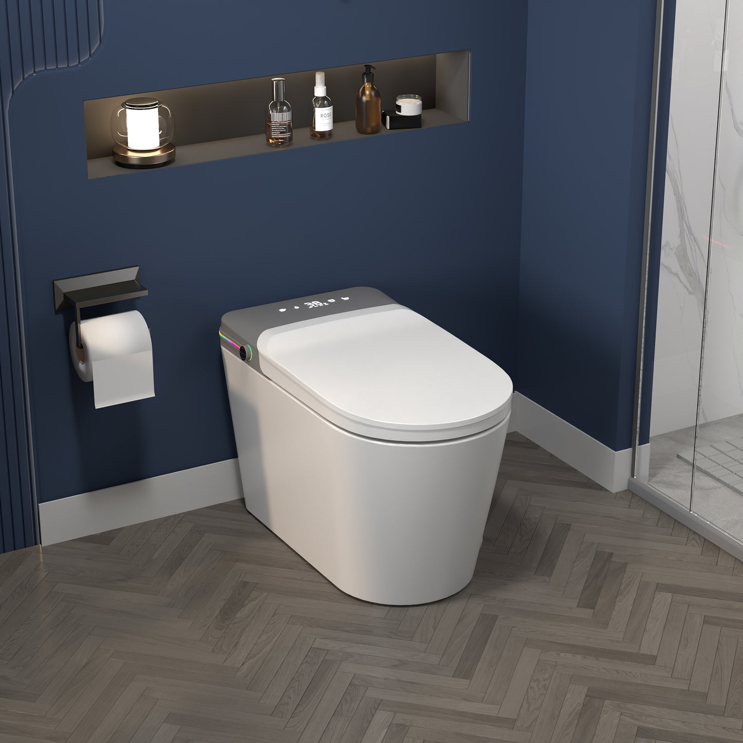 ExBrite Smart Bidet Toilet with Remote Control.Raised Tankless Toilet with LED Display. Auto Open/AutoHeated. Seat Toilet Bidet with Aromatherapy System.Warm Water And Dry.Off Seat Flush.Foot Sensor.