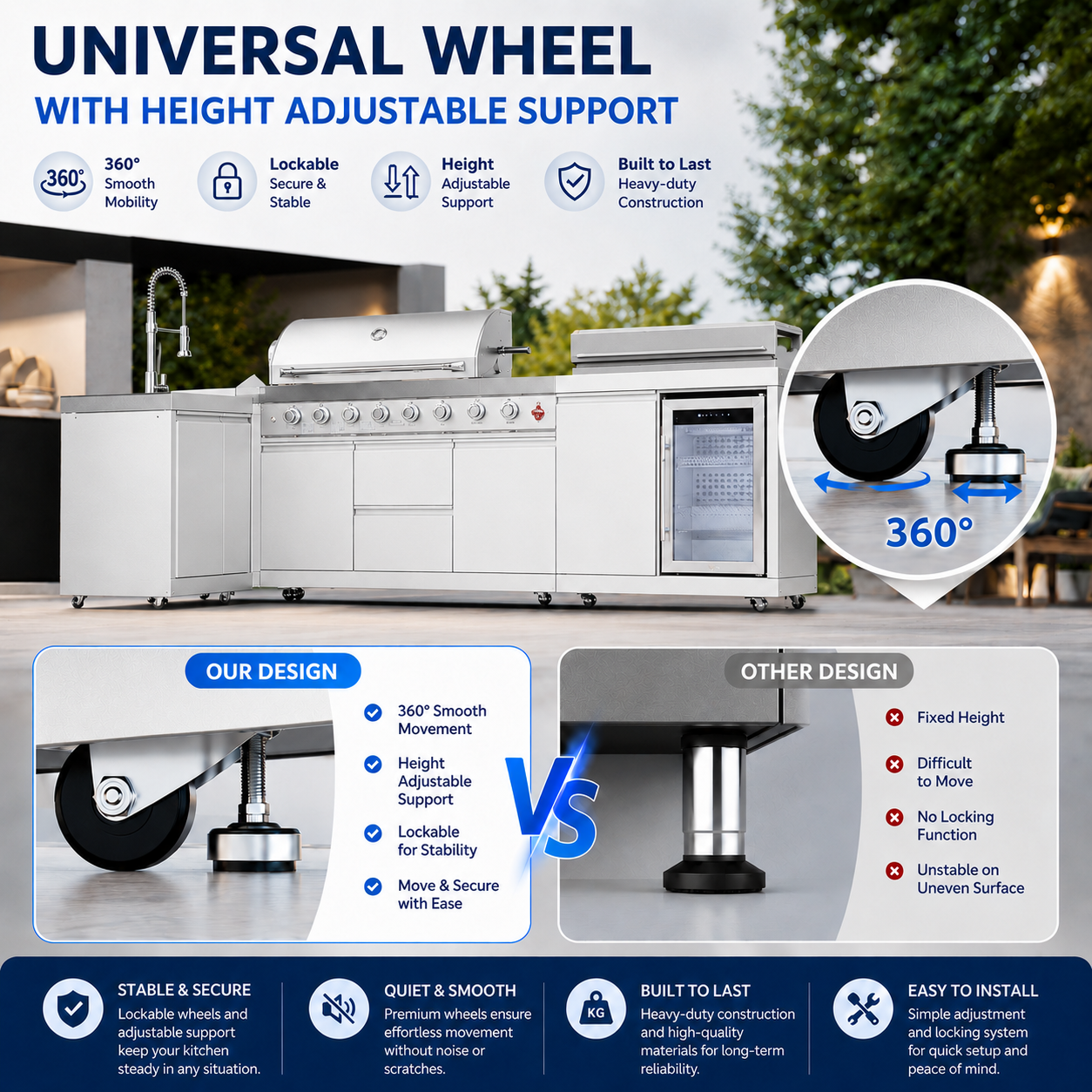 Outdoor Kitchen Island 95.8 Inch 6+1 Burner Propane Gas BBQ Grill 95500 BTU 304 Stainless Steel Silver Color With CSA, ETL Certification + Sink + Refrigerator + Bar Table