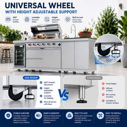 46-Inch 4-Burner 72000 BTU Deluxe Stainless Steel Gas Outdoor Kitchen Bar Barbecue Island Grill  + Wine Cooler Compact Refrigerator + Rotisserie + Granite Countertops + Storage Cabinets & Drawers