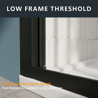 Nexus 56-60W x 70.H Easy Clean Double Framed Sliding Shower Door with 1/4" (6mm) Clear SGCC Tempered Glass,Matte Black Finish