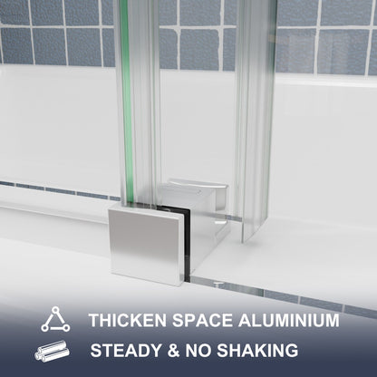 Zephyr 56-60" Semi-Frameless Single Sliding Tub Door,Chrome,Bypass Bathtub Shower Tempered Glass Door with Explosion-Proof Film