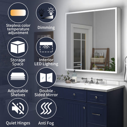 Rim 36" W x 36" H Lighted Medicine Cabinet Recessed or Surface LED Medicine Cabinet with Outlets & USBs