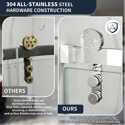 56-60" x 76" Frameless Sliding Shower door,Chrome,Easy clean,Fixed Glass Left|ExBrite Elysian-S Series