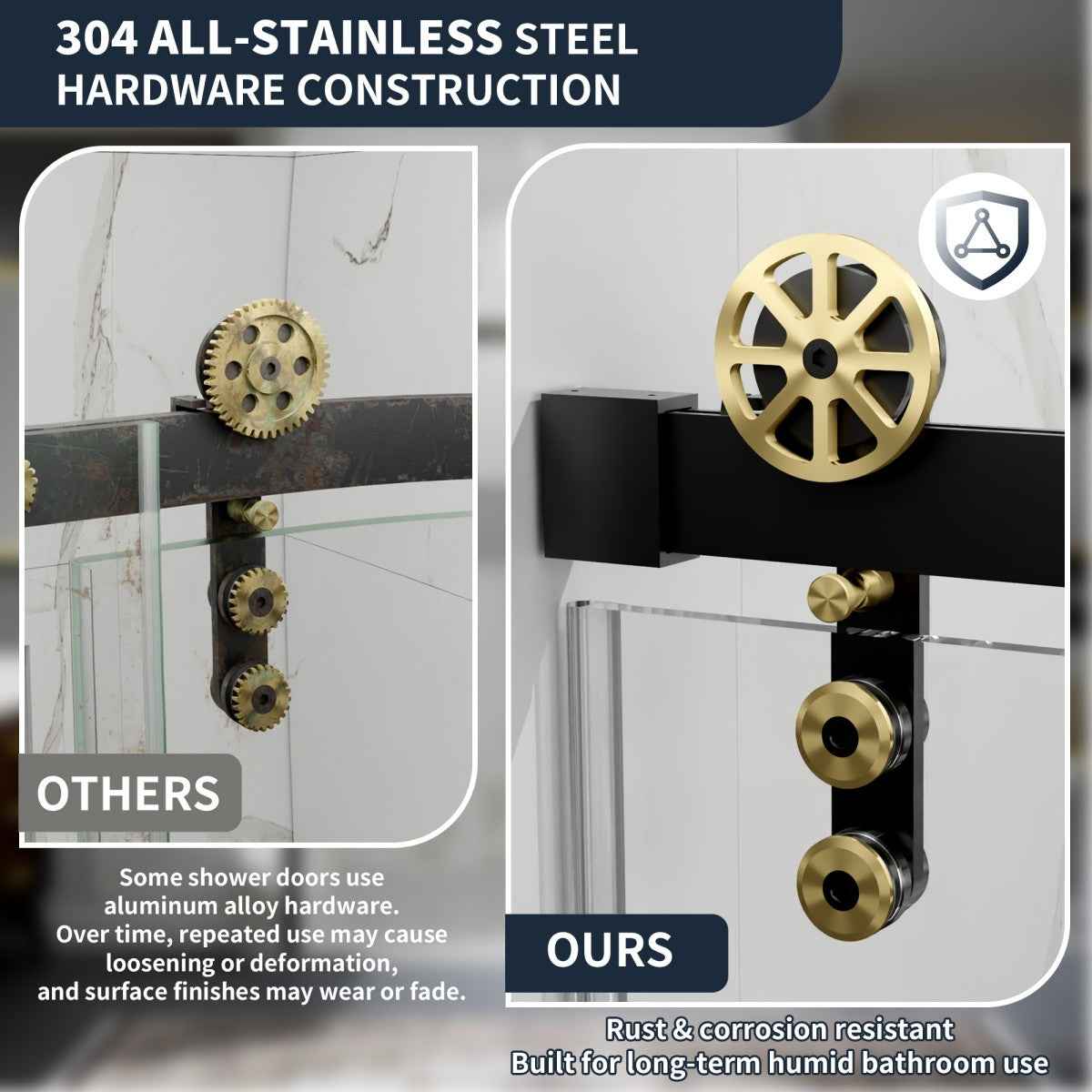 44-48" x 76" Frameless Sliding Shower door,Black Gold,Easy clean|ExBrite Elysian-S Series