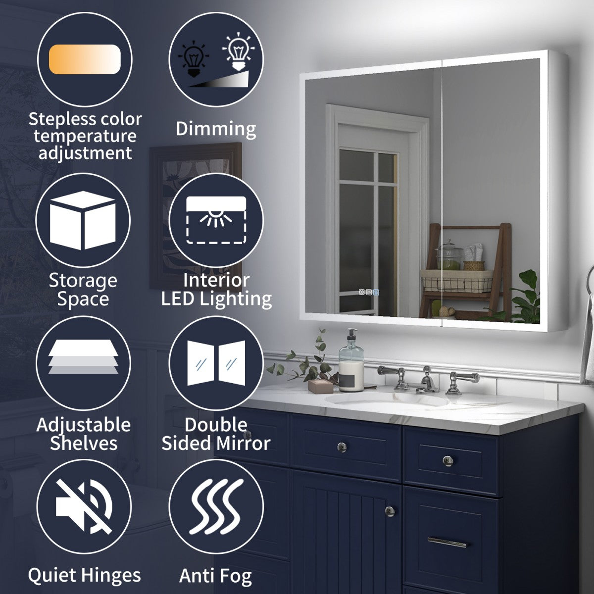 Rim 36" W x 32" H  Lighted Medicine Cabinet Recessed or Surface LED Medicine Cabinet with Outlets & USBs